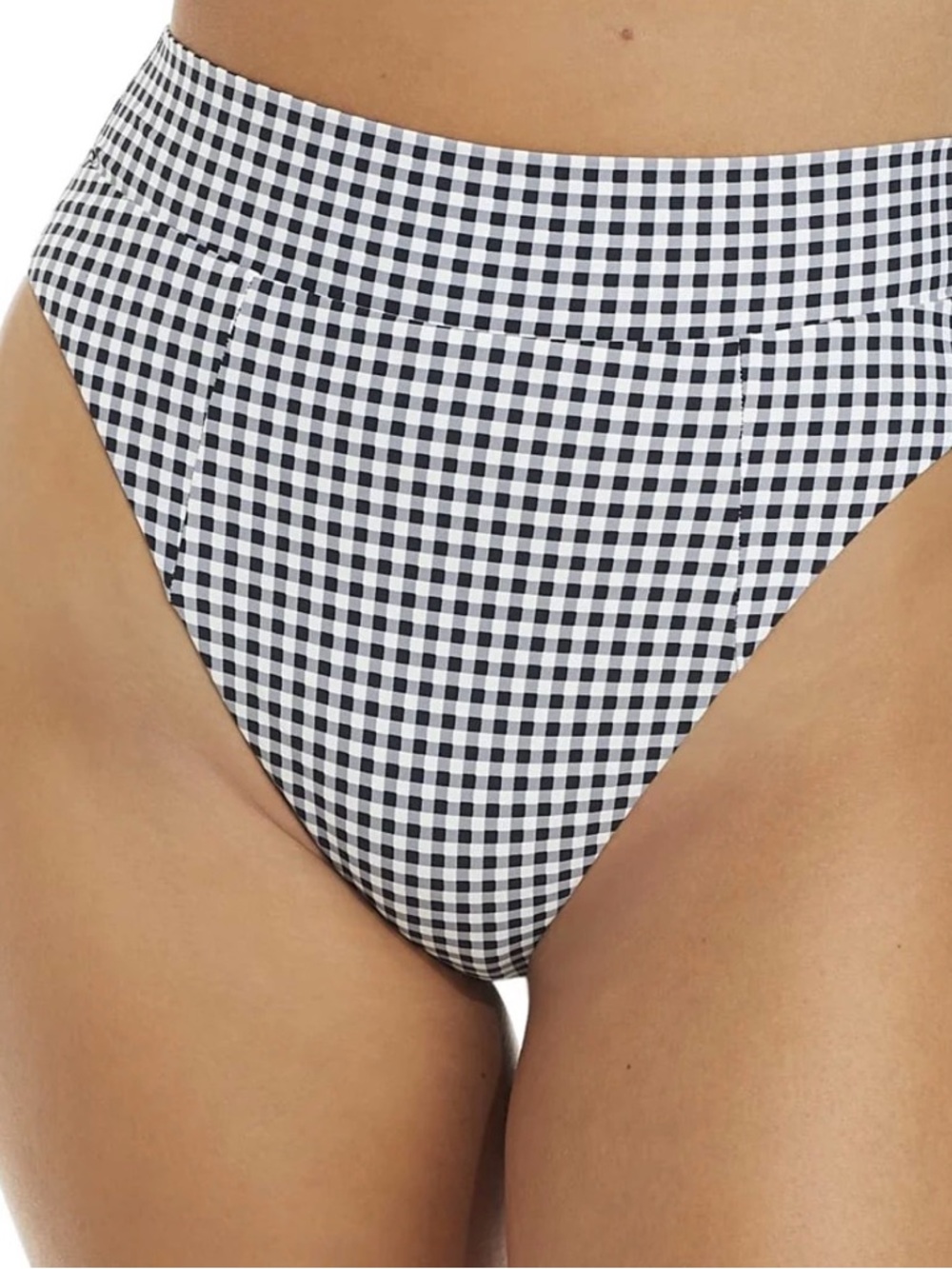 High-Waist Gingham Bikini Bottom - Black & White
